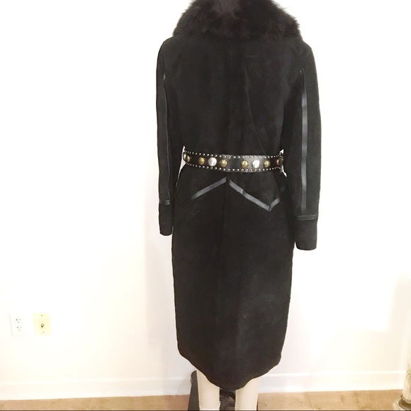 Vintage Black Suede Coat with Fur Shawl Collar XL Skijor STYLE - Picture 5 of 11